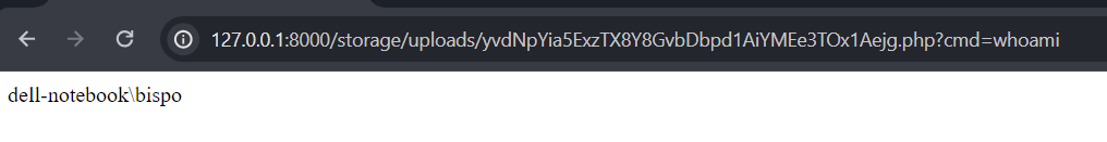 Executing command ‘whoami’ via web shell uploaded. An attacker could get the file's name in the /files route but would have to “guess” the absolute path where the file was stored.