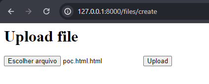 Uploading an HTML with a stored XSS proof of concept (PoC) with extension .html because Laravel strips the last extension by default